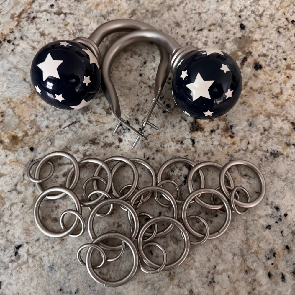 ⭐️ Star Curtain Tiebacks with Curtain Rings– Set of 2 with 12 Rings– PB Style